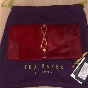 Ted Baker Red Leather clutch with gold accents